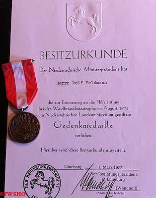 Gedenkmedaille aus Anlass der Waldbrandkatastrophe im August 1975