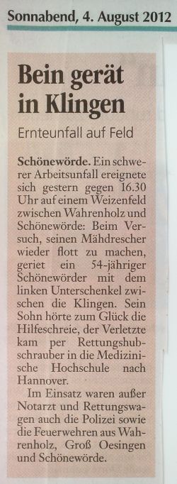 Bein gerät in Klingen