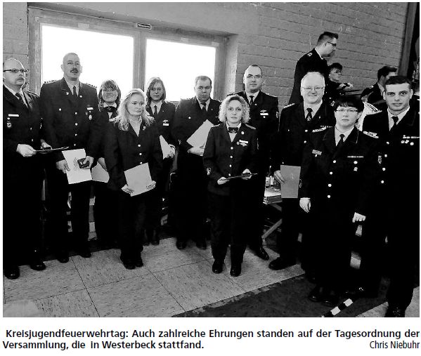 Kreisjugendfeuerwehrtag: Auch zahlreiche Ehrungen standen auf der Tagesordnung der Versammlung, die in Westerbeck stattfand. Chris Niebuhr