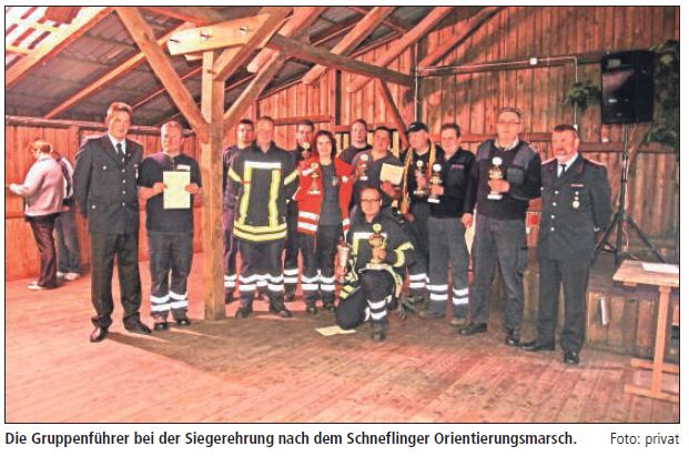 Die Gruppenführer bei der Siegerehrung nach dem Schneflinger Orientierungsmarsch.